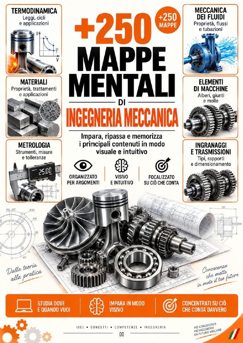 Copertina di 250 Mappe Mentali di Ingegneria Meccanica